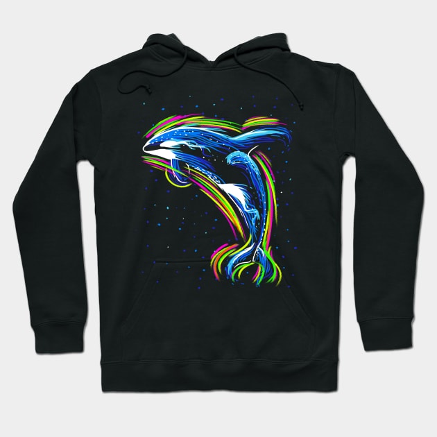 Killer Whale neon lines Hoodie by albertocubatas